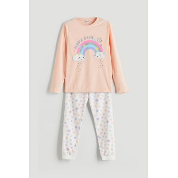 Pijama cu imprimeu grafic - Alb/Portocaliu pal/Lila