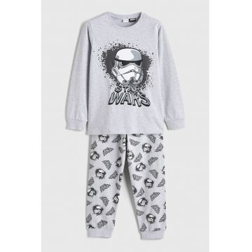 Pijama cu imprimeu Star Wars - Gri deschis melange/Negru