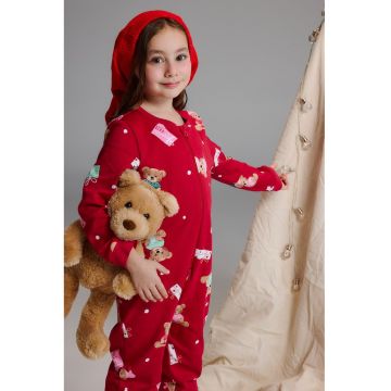 Pijama cu pantaloni lungi si imprimeu - Rosu/Turcoaz/Alb optic