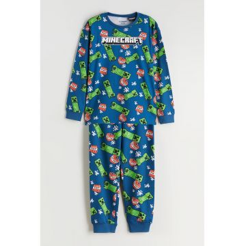 Pijama cu pantaloni lungi si model Minecraft - Verde/Portocaliu/Albastru