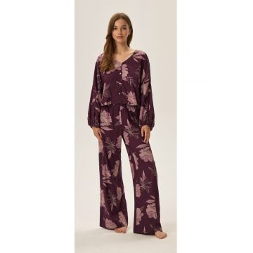 Pijama dama  floral - viscoza - maneca lunga - violet - Floral