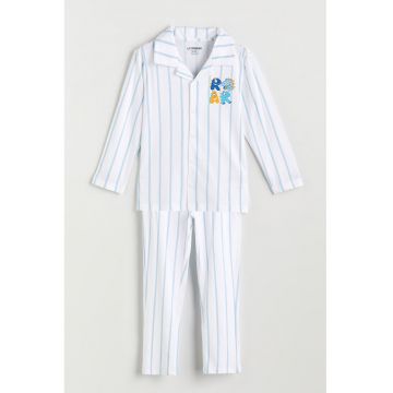 Pijama de bumbac cu model in dungi - Alb/Albastru