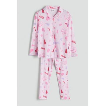 Pijama de bumbac cu model - Roz