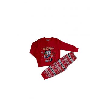 Pijama de bumbac cu tematica de Craciun 8419 - Rosu