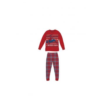 Pijama de bumbac cu tematica de Craciun  8460 - Rosu