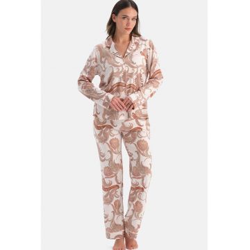 Pijama din amestec de modal - Alb/Roz prafuit