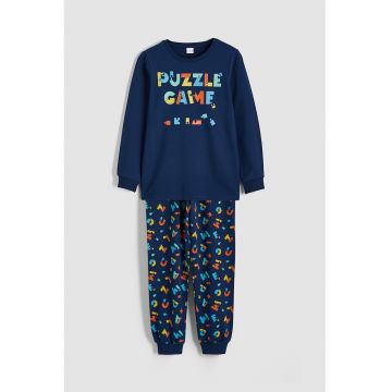 Pijama din bumbac cu imprimeu - Bleumarin
