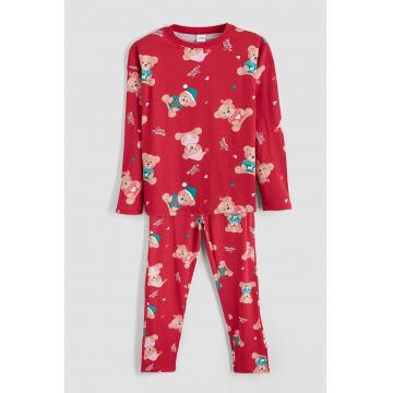 Pijama din bumbac cu model - Rosu/Maro deschis