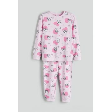 Pijama din bumbac cu model - Roz