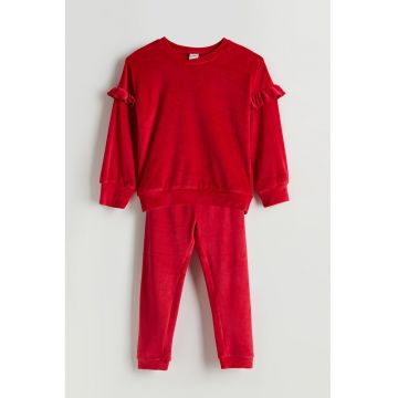 Pijama din catifea cu volane - Rosu