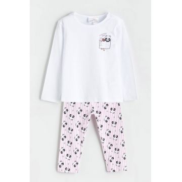 Pijama lunga cu model - Negru/Roz pastel/Alb optic