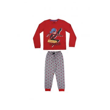Pijama maneca lunga fete - bumbac -  14966 - Rosu