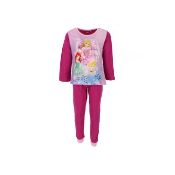 Pijama maneca lunga fete - bumbac - roz/mov - Printesele Disney 14956 - Fucsia