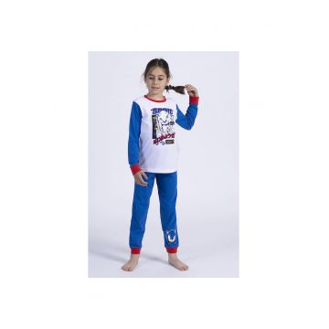 Pijama maneca lunga tricot  Hedgehog 20896 - Alb/Albastru