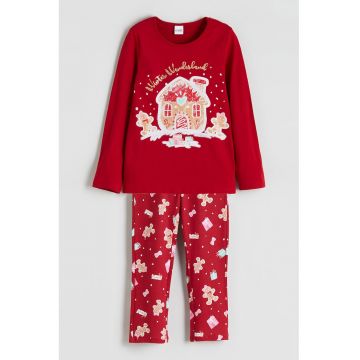 Pijama regular-fit cu imprimeu grafic - Rosu/Alb optic