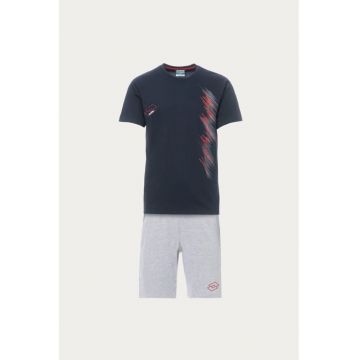 Pijama scurta cu imprimeu logo - Bleumarin