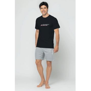 Pijama scurta cu imprimeu logo - Negru