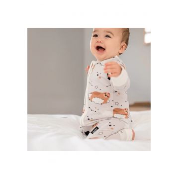 Pijamale lungi din bambus cu fermoar reversibil -  - Sloth - Gri cu Ursuleti Maro - pentru fetite si baietei - Maro/Gri deschis
