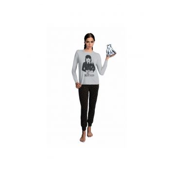 Pijamale lungi fete Wednesdey - Negru/Gri
