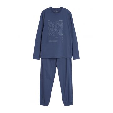 Pijamale relaxante si confortabile pentru barbati - pentru somn - cu un model grafic unic in culorea albastra - Local  Albastru turcoaz