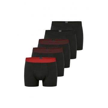 Set de boxeri cu banda contrastanta in talie - 5 Perechi - Rosu/Negru