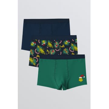 Set de boxeri cu imprimeu Grinch - 3 perechi - Rosu/Verde/Bleumarin
