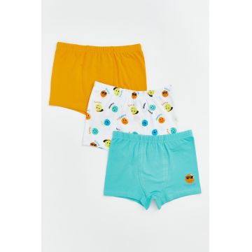 Set de boxeri cu imprimeu si banda elastica in talie - 3 perechi - Multicolor