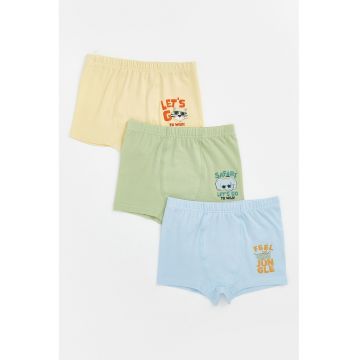 Set de boxeri cu imprimeu si talie elastica - 3 perechi - Verde/Portocaliu/Albastru