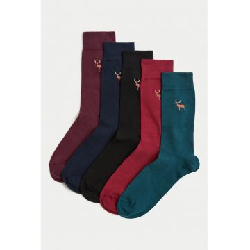 Set de sosete lungi cu broderie - 5 perechi