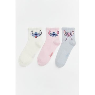 Set de sosete scurte cu Stitch - 3 perechi - Alb/Albastru/Roz