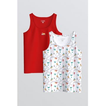 Set de top-uri cu decolteu amplu - 2 piese - Rosu/Alb/Verde