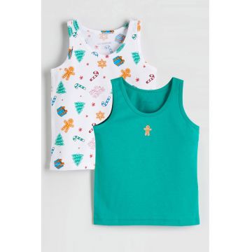 Set de top-uri cu model de Craciun - 2 piese - Alb/Verde