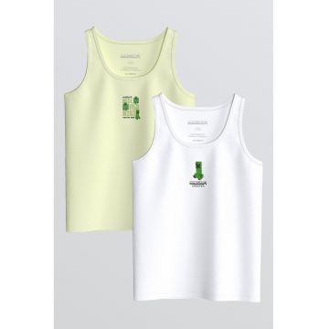 Set de topuri cu detalii Minecraft - 2 piese - Alb/Verde pal