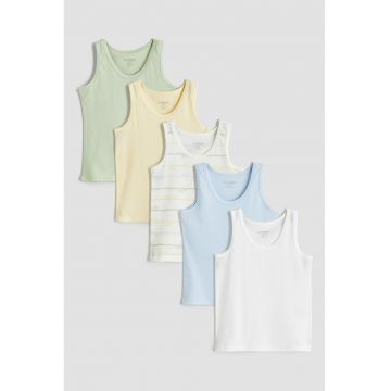 Set de topuri din bumbac - 5 piese - Alb/Verde/Albastru