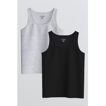 Set de topuri uni din bumbac - 2 piese - Negru