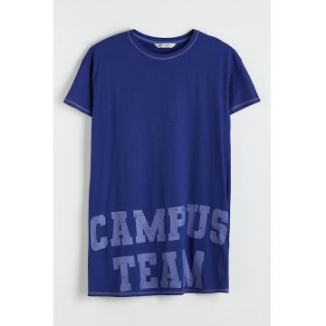 Camasa de noapte cu imprimeu text - Albastru inchis