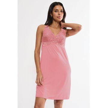 Camasa de noapte din amestec de modal cu dantela Timeless Sensuality - Roz pastel -