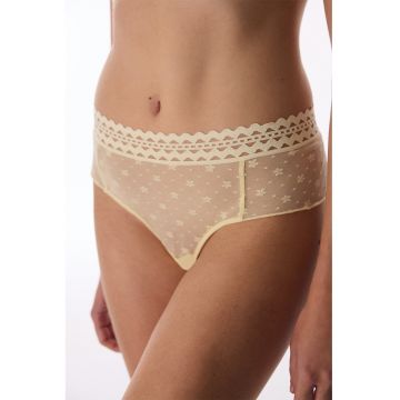 Chiloti brazilieni din plasa cu model floral - Galben pal