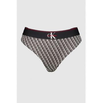 Chiloti tanga cu banda logo in talie - Alb/Negru