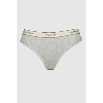 Chiloti tanga cu banda logo in talie - Gri deschis/Galben pal