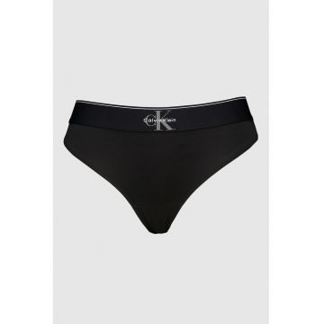 Chiloti tanga cu banda logo in talie - Negru