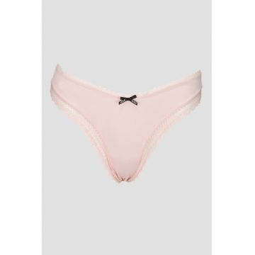 Chiloti tanga cu garnituri de dantela si imprimeu - Piersica