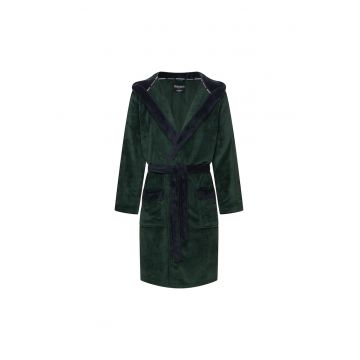 Halat de baie barbati -  maneca lunga - gluga - poliester - Verde