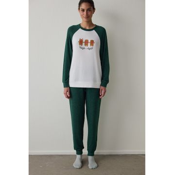 Pantaloni lungi de pijama - Alb/Verde