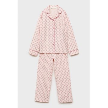 Piajama de bumbac cu design - Piersica/Roz prafuit