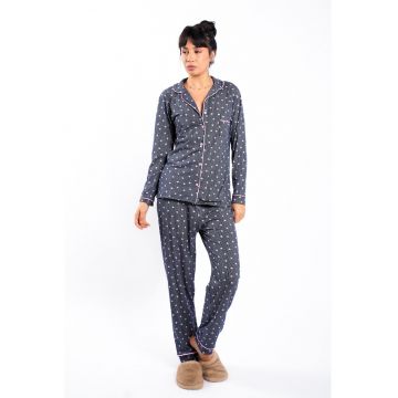 Pijama cu imprimeu - bleumarin