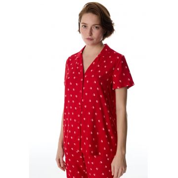 Pijama cu imprimeu si nasturi - Rosu