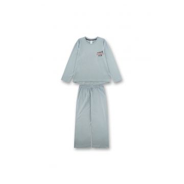 Pijama cu pantaloni lungi - croiala lejera si imprimeu slogan - Verde deschis