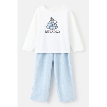 Pijama cu pantaloni lungi din amestec de bumbac - Alb/Albastru pastel