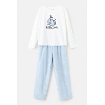 Pijama cu pantaloni lungi din amestec de bumbac - Alb/Albastru
